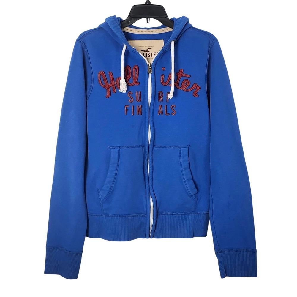 Hollister Y2K Full Zip Hoodie Jacket Mens Large Blue Embroidered Spell Out Logo